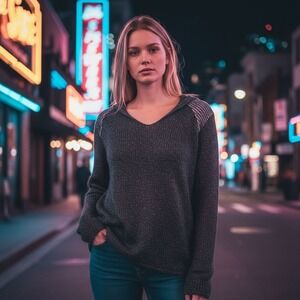 Burning Torch Long Hooded Open‎ Knit Sweater S Gray Neck Boho Luxe Urban Artsy